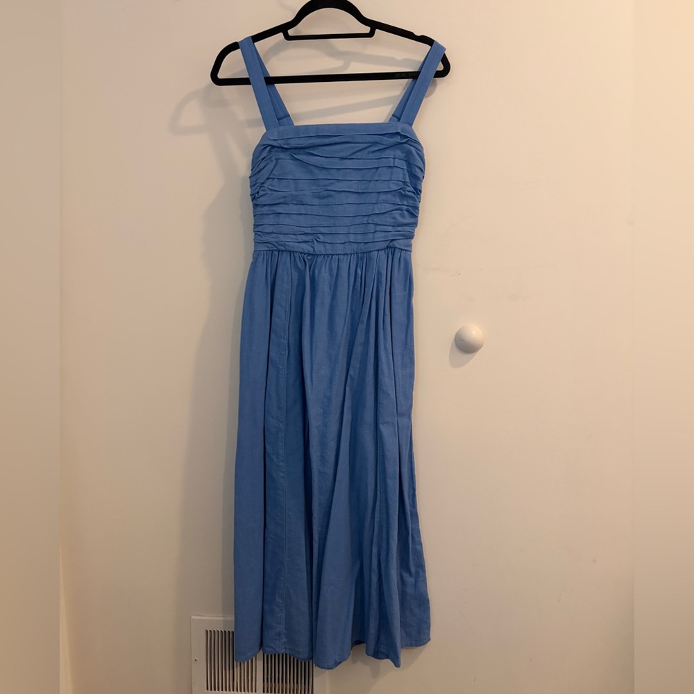 Abercrombie & Fitch Blue Linen Blend Midi Dress